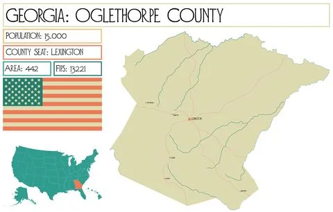 Large and detailed map of Oglethorpe County in Georgia USA. Stock Illustration