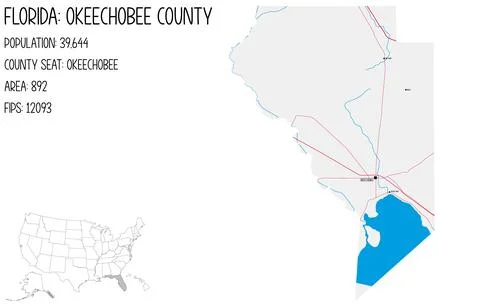 Large and detailed map of Okeechobee County in Florida, USA. Stock Illustration