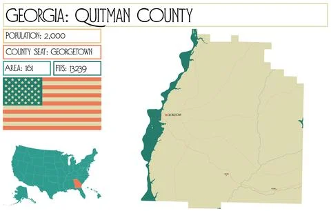 Large and detailed map of Quitman County in Georgia USA. Stock Illustration