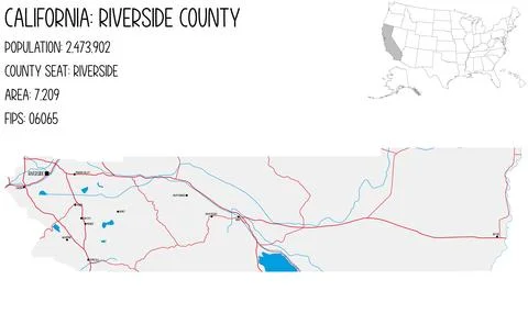 Large and detailed map of Riverside County in California, USA. Illustrazione stock