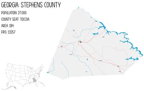 Large and detailed map of Stephens County in Georgia, USA. Stock Illustration