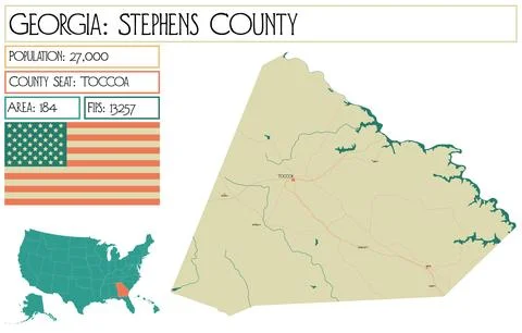 Large and detailed map of Stephens County in Georgia USA. Stock Illustration