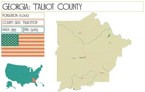 Large and detailed map of Talbot County in Georgia USA. Stock Illustration