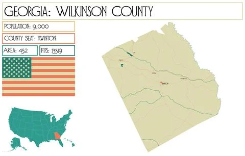 Large and detailed map of Wilkinson County in Georgia USA. Stock Illustration