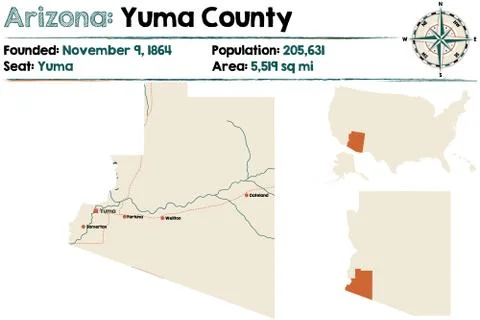 Large and detailed map of Yuma county in Arizona Illustrazione stock
