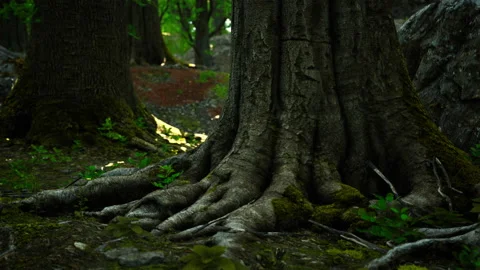 Large and long tree roots with moss Stock Footage 233202489