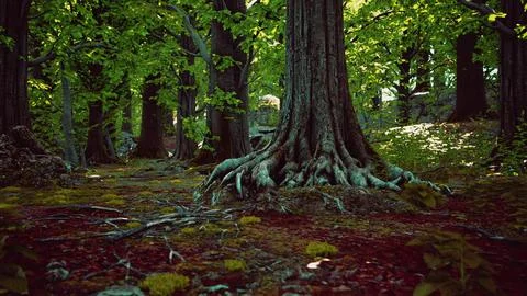 Large and long tree roots with moss Stock Illustration