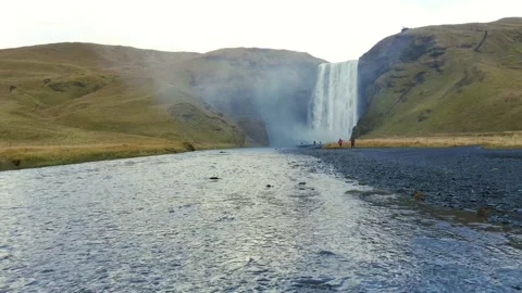 The large and mighty Skogafoss waterfall in Iceland. High waterfall on Iceland Stock Footage 225155997