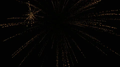 Large and powerful single fireworks explode on a black background in different Stock Footage 109538499