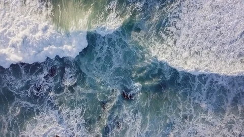 Large and powerful waves cover the rocky coast of the Atlantic Ocean Stock Footage 118862551