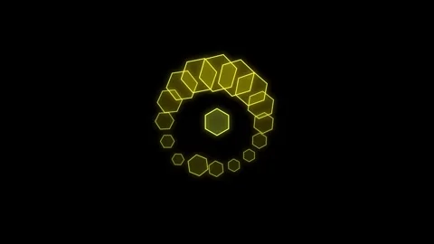 Large and small neon hexagon swirl, green color ring cross wave on black Stockbeeldmateriaal 322126956