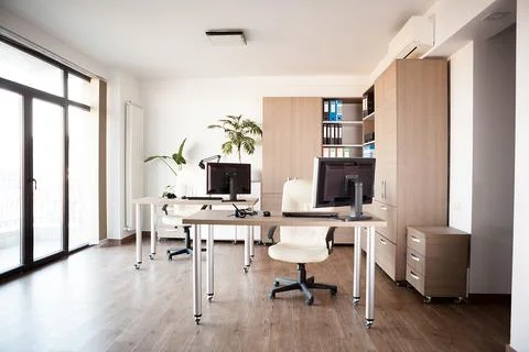 Large angle view. Interior of an empty modern office. Stock Photos