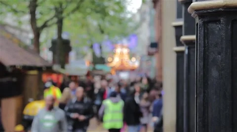 Large Anonymous Crowd Busy German Christmas Market Stall  Xmas Lights Stock-Footage 44519530