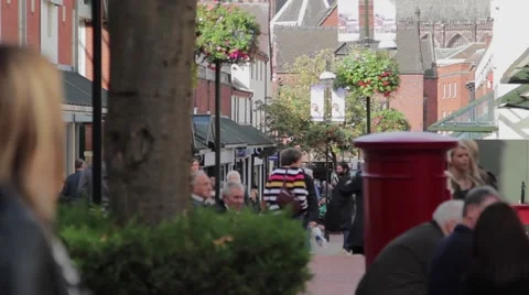Large Anonymous Crowd Walking Busy Lichfield Town Centre Precinct Street Stock-Footage 42906759