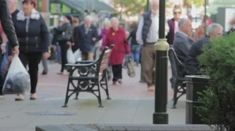 Large Anonymous Crowd Walking on a Busy Lichfield Town Centre Precint Street Video stock 42906791
