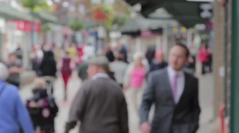 Large Anonymous Crowd Walking on a Busy Lichfield Town Centre Precint Street Video stock 42906805