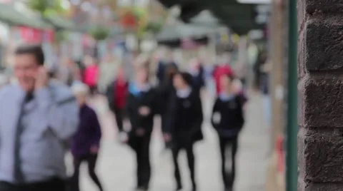 Large Anonymous Crowd Walking on a Busy Lichfield Town Centre Precint Street Video stock 42906918