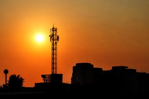 Large antenna with the sunset Foto stock