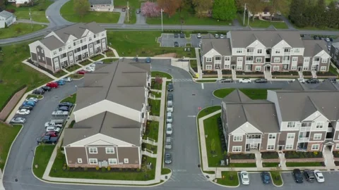 Large apartment building complex in United States of America, USA. Aerial Stock Footage 154406683