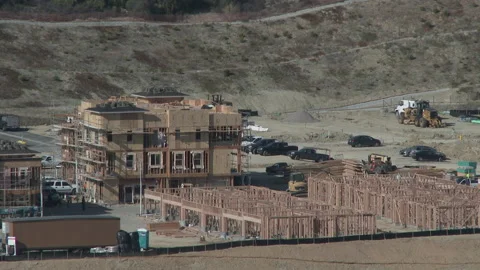 A large apartment building under construction in So Cal, 4K Stock Footage 141398887