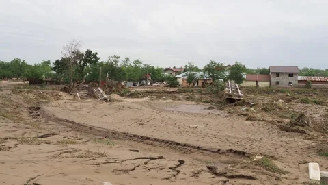Large area affected by floods caused by Storm Boris in Cudalbi, Galati, Romania Stock Footage 284877721