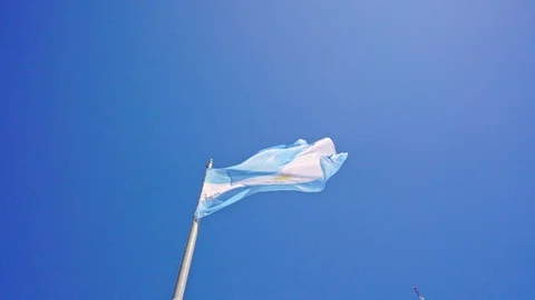 Large Argentinan flag on pole on a sunny day Stock Footage 109508128