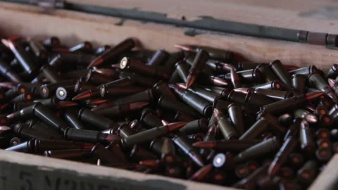 Large army box with ammunition for ak47. Military. Stock Footage 217369668
