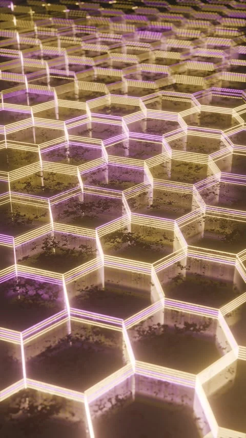 A large array of hexagons with purple light Stock Footage 309924665