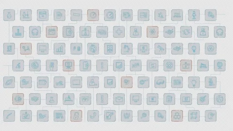 Large array of interconnected icons of business, science, and technology Stock Footage 328676853