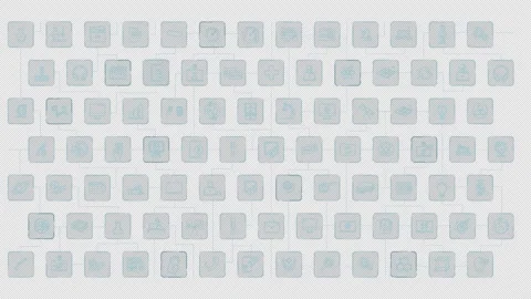 Large array of interconnected icons representing modern technology and activity Stock Footage 326317539