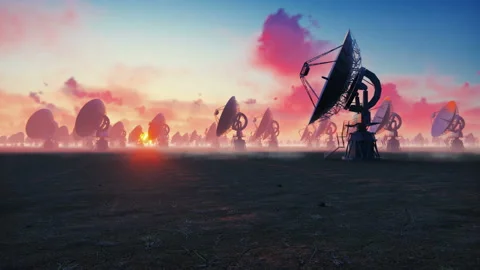 Large Array Radio Telescope. Time-lapse of a radio telescope in desert at sunset Stock Footage 102803668