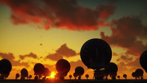 Large Array Radio Telescope. Time-lapse of a radio telescope in desert at sunset Stock Footage 102851378