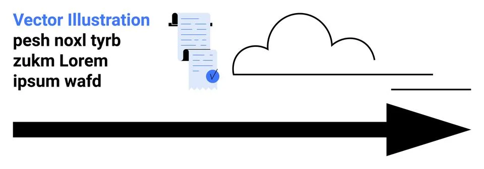 Large Arrow Moving Forward with Documents and Cloud Symbol in Minimalist Desi Stockillustratie