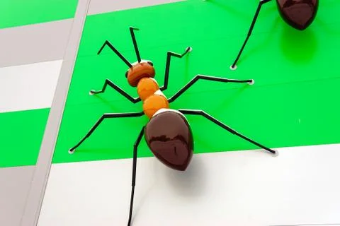 Large artificial decorative ants on a wall Stock Photos