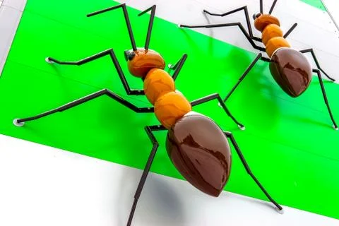 Large artificial decorative ants on a wall Stock Photos