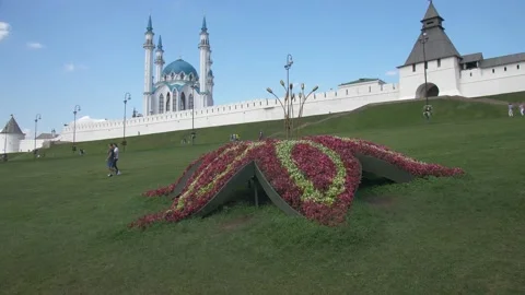 Large artificial flower. Kazan Kremlin Stock Footage 134285607