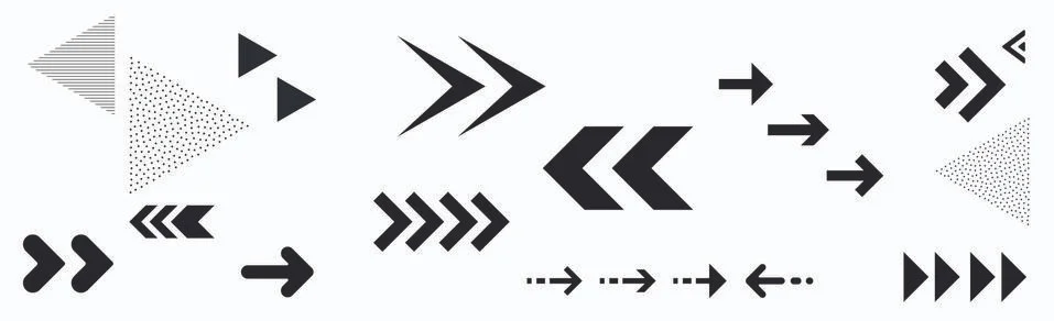 Large assembly of different arrows, many sizes of symbols Stock Illustration