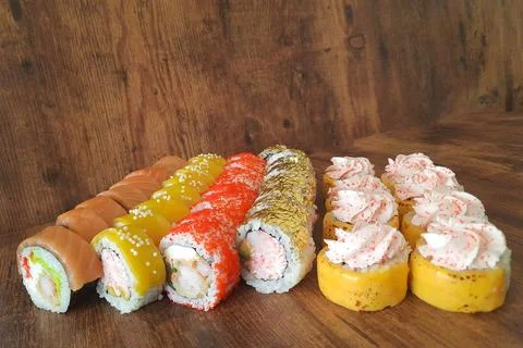 Large assorted sushi set in takeaway Fotos de archivo