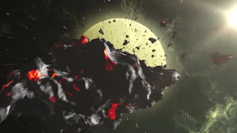 Large asteroid and meteors Heading Alien Planet in Galaxy Stock-Footage 262652537