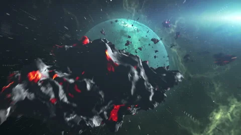 Large asteroid and meteors Heading Green Alien Planet Stock-Footage 262652538