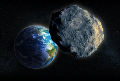 Large asteroid closing in on earth Stock Illustration