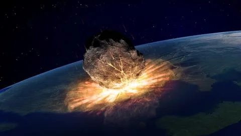 Large asteroid hitting Earth 스톡 일러스트