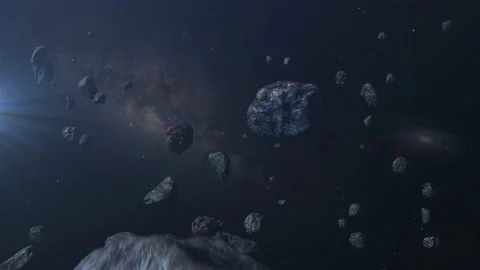 Large Asteroid Rocks Flying in space, Milky way Stock Footage 139111176