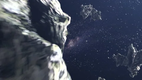 Large Asteroid Rocks Flying in space, Milky way Meteors rotating in deep space Stock Footage 194972373