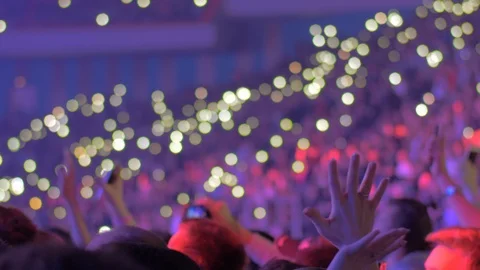 Large audience inside an arena during a concert Stock Footage 99263663