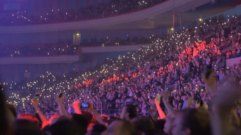 Large audience inside an arena hip-hop concert Stock-Footage 99264203