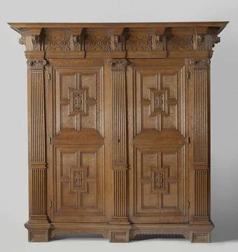 . This large, austere cupboard has elements derived from Classical archite... Foto stock