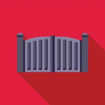 Large automatic sliding gate closing on red background Illustrazione stock
