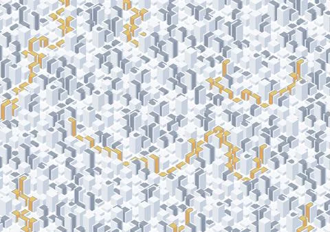 Large background of gray and white blocks with routes path on it. City streets Stock Illustration