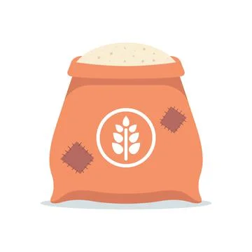 A large bag of white flour. processing of grain into flour. Stock Illustration